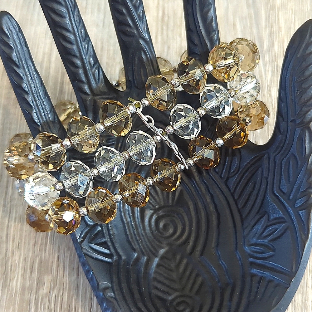 Vintage Glass Crystal Faceted Three Strand Stretch Bracelet